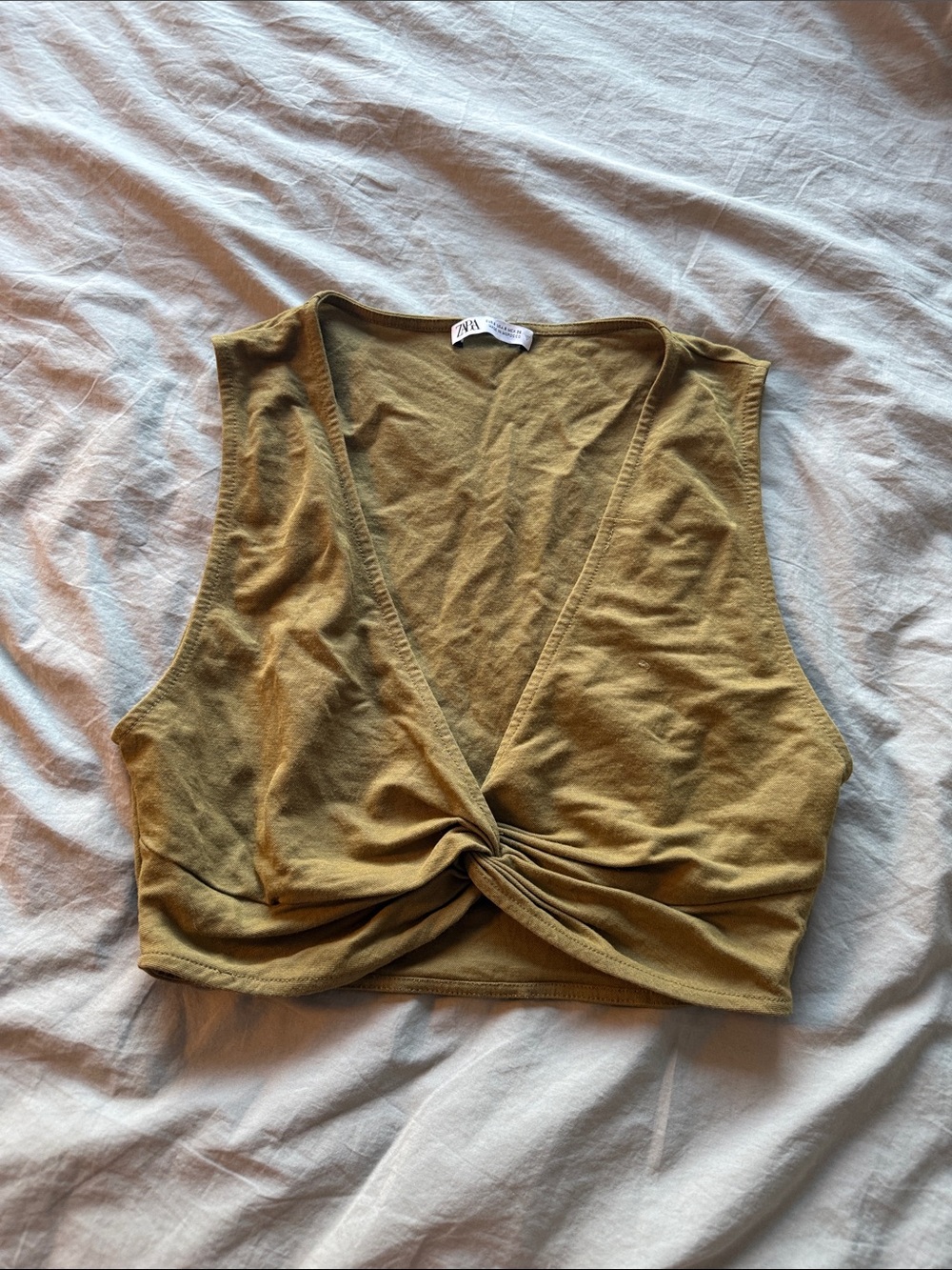 Zara Olive Twist-Front Cropped Camisole